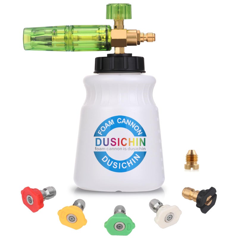 DUSICHIN DUS-007 Snow Foam Lance Foam Cannon Adjustable Jet Wash, Quick Release 1/4" Fitting 5 Pressure Washer Nozzles for Car Detailing Pressure Washer Black - Image 1